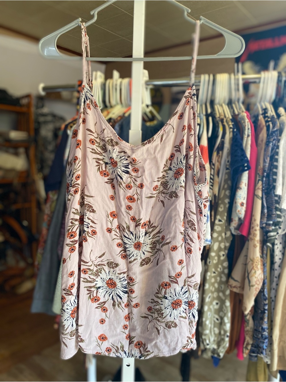 dip Light Pink Floral Spaghetti Strap Cami with Orange Accents